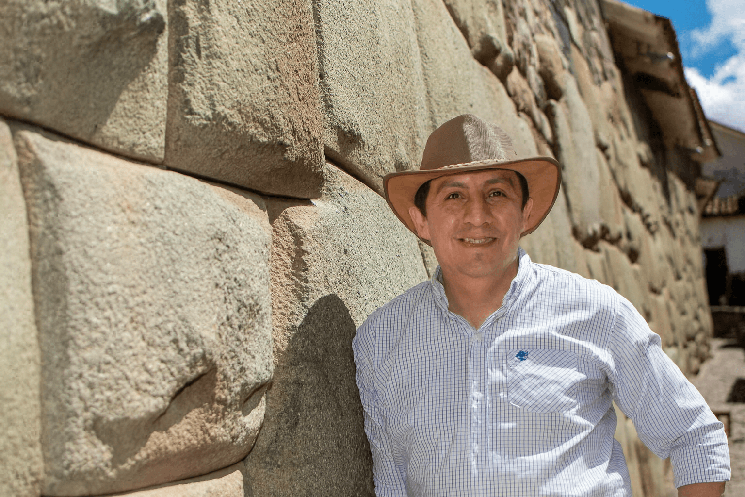 jc with inca wall in cusco city