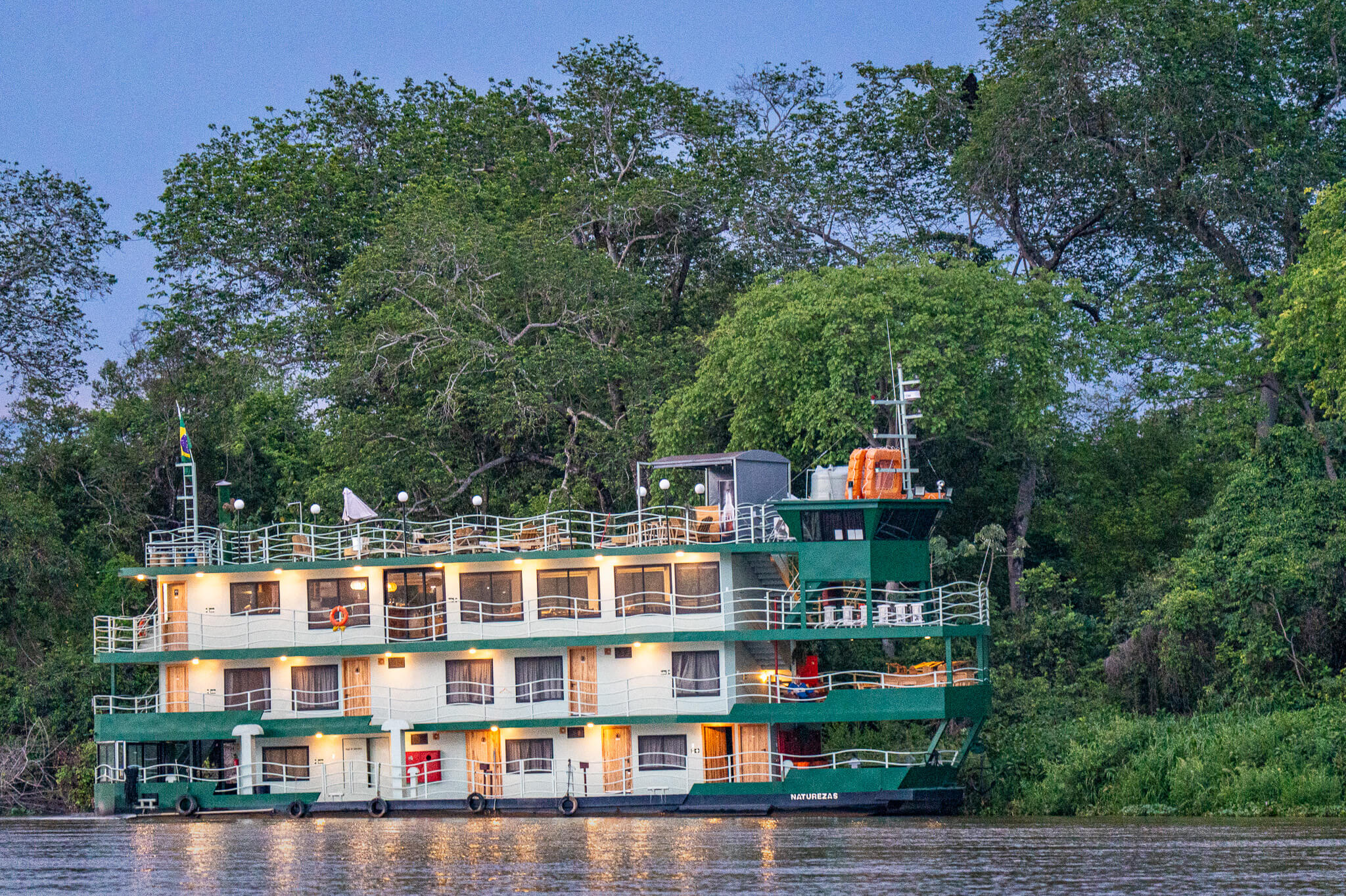 Naturezas Vessel flotel docked in prime jaguar territory